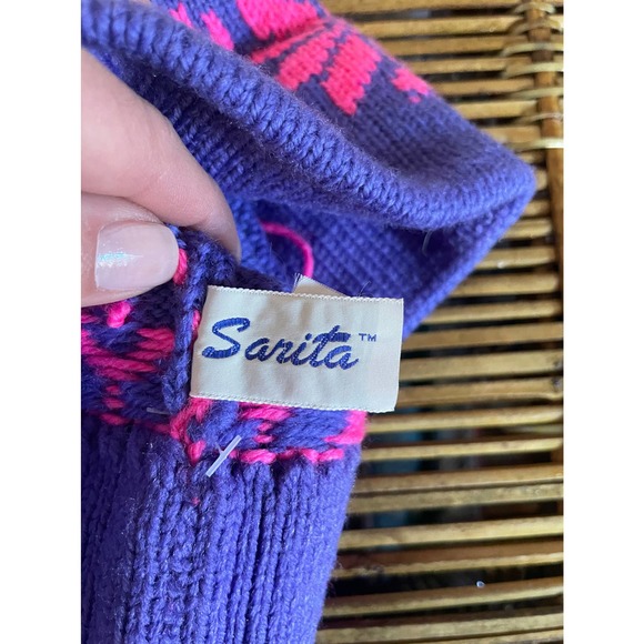 Wool Purple & Pink Snow Hat with Pompom - Picture 2 of 4